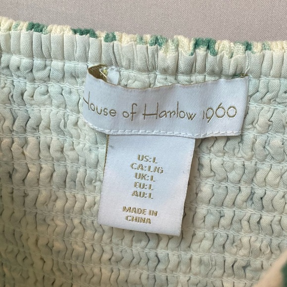 House of Harlow 1960 Women's Green Baroque Print Dress Size L Linen Blend Mini - Picture 5 of 11